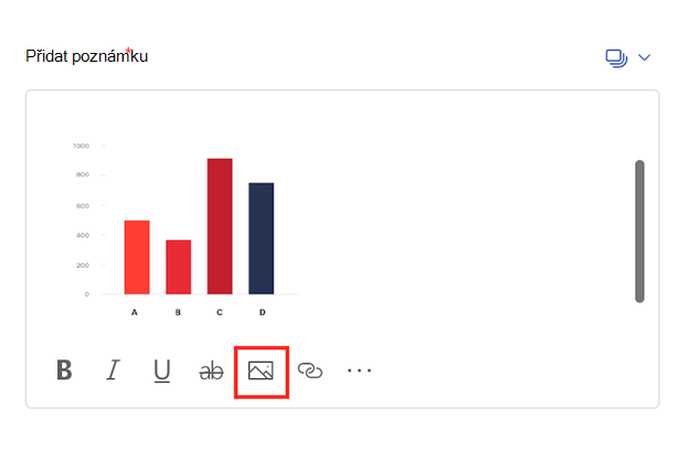 Snímek obrazovky se zvýrazněnou ikonou, kterou chcete vybrat, pokud chcete přidat obrázek do poznámky se změnami.