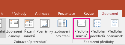 Ukazuje tlačítko Předloha snímků na pásu karet v PowerPointu.