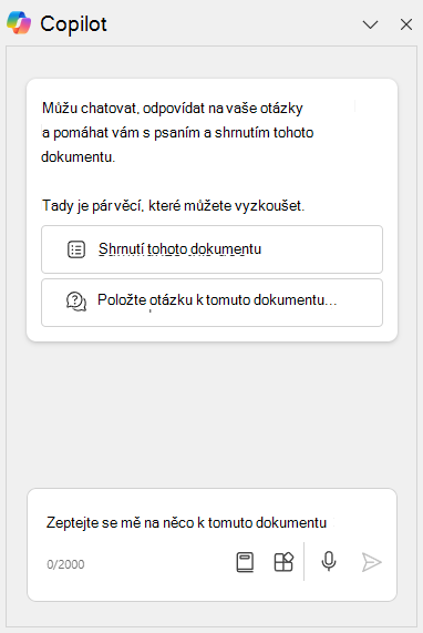 Snímek obrazovky s podoknem chatu Copilot ve funkci Copilot v desktopové aplikaci Word