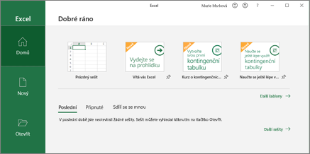 Vytvoření sešitu v Excelu