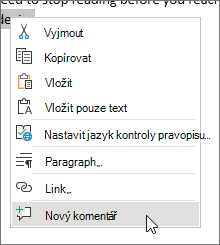 V místní nabídce zvolte Nový komentář.