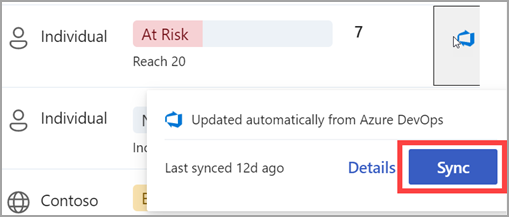 snímek obrazovky s tlačítkem synchronizace pro odkaz na zdroj třetí strany