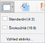 Zobrazuje nabídku Velikost snímku.
