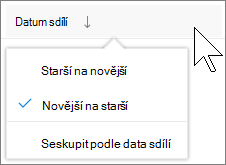 Snímek obrazovky se soringem podle sloupce v zobrazení Sdílí se se mnou v OneDrive pro firmy