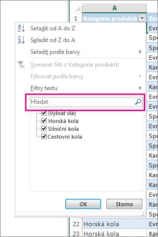 Filtrace hledáním