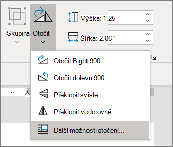 Nabídka Otočit s výběrem možnosti Další možnosti otočení