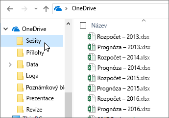 Průzkumníkovi Windows, složka OneDrive, soubory Excelu