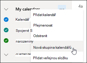 Snímek obrazovky s tlačítkem Nová skupina kalendářů