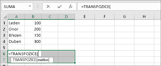 =TRANSPOZICE(