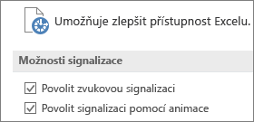 Částečné zobrazení nastavení Usnadnění přístupu v Excelu