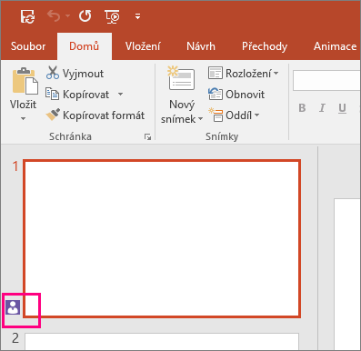 Zobrazená ikona znamená, že jiný uživatel spolupracuje na snímku v PowerPointu 2016.
