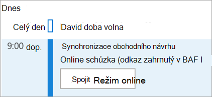 Zobrazuje tlačítko Připojit se online u schůzek