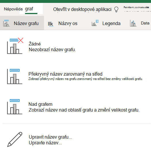 Tlačítko Název grafu na kartě Graf