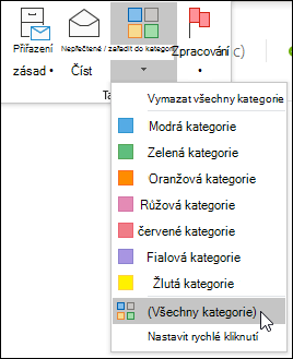 Rozevírací nabídka Zařadit do kategorií