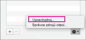 Podokno Citace se zvýrazněnou funkcí Upravit zdroj