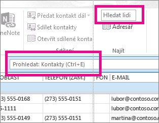 Srovnání pole Hledat lidi s polem Prohledat: Kontakty