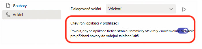 Snímek obrazovky s nastavením pro zapnutí nebo vypnutí odpovědi na volání v automaticky otevíraných otevíraných oknech prohlížeče