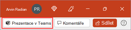 Tlačítko Prezentovat v Teams