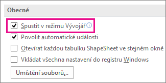 Zaškrtávací políčko Spustit v režimu Vývojář