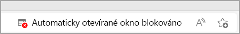 Ikona blokování automaticky otevíraných oken na adresním řádku Microsoft Edge.
