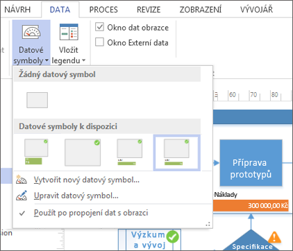 Datové symboly na kartě Data