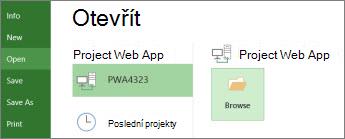 Tlačítko Procházet pro otevření souboru Project Web Appu