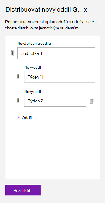 Zadejte názvy pro skupinu oddílů a oddíly.]