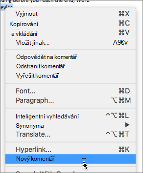 V místní nabídce zvolte Nový komentář.