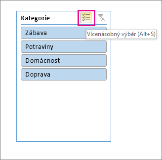 Možnosti průřezu se zvýrazněným tlačítkem vícenásobného výběru