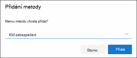 Pole Přidat metodu s vybraným klíčem zabezpečení