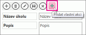 Přidání nové vlastní akce na panel Akce