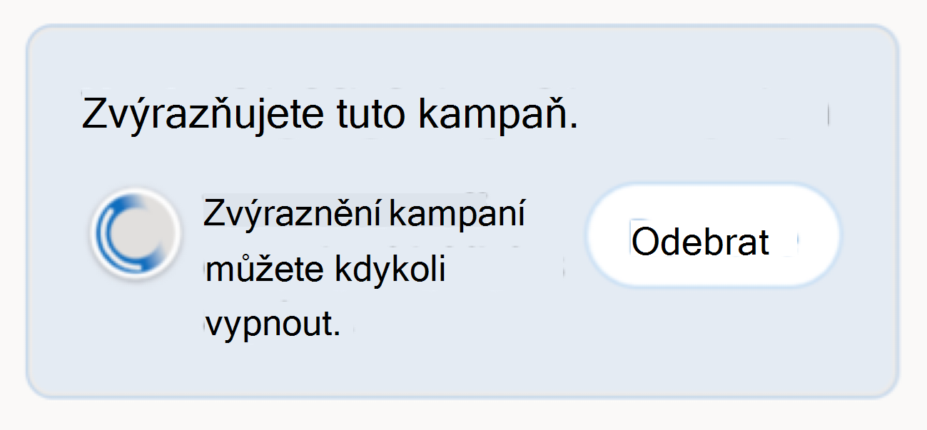 Ve vaší struktuře obsahu se zobrazí modul, který vás informuje, že kampaň propagujete přidáním šechu do svého profilu.