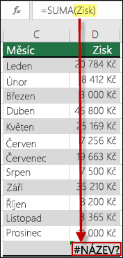 Chyba #NÁZEV? způsobená odkazem na nedefinovaný název v syntaxi