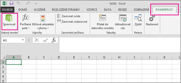 Karta PowerPivot a tlačítko Spravovat