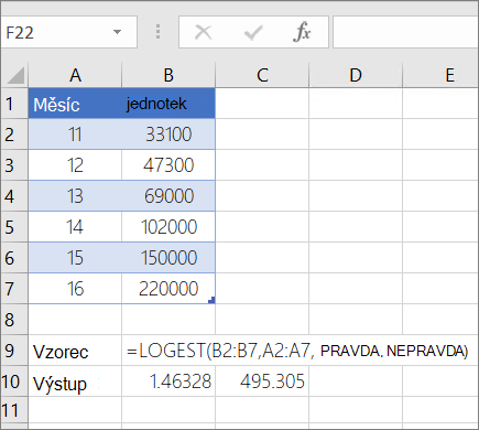 Příklad 1 – funkce LOGEST