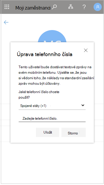 Úprava telefonního čísla zaměstnance v části Můj zaměstnanec