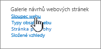 Možnost Sloupec webu na stránce nastavení webu