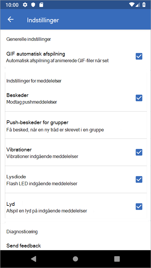 Indstillinger for Yammer på Android-indstillinger