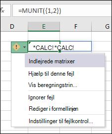 Indlejret matrix #BEREGN! fejl