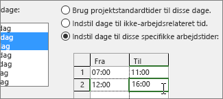 Angiv arbejdstider
