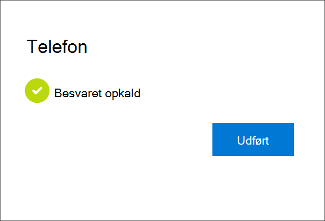 Meddelelse om vellykket gennemførelse, oprettelse af forbindelse til telefonnummeret, valg om at modtage telefonopkald og din konto