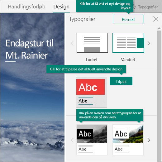 Typografiindstillinger i Sway