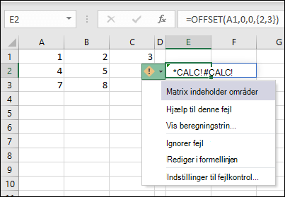 #BEREGN! fejl – Matrix indeholder områder