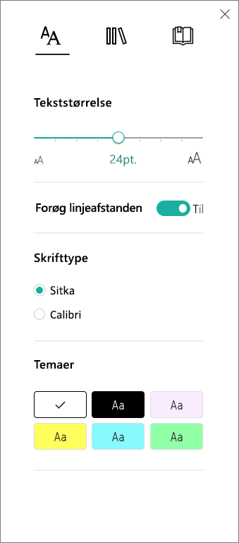 Menuen Tekstindstillinger i Forenklet læser