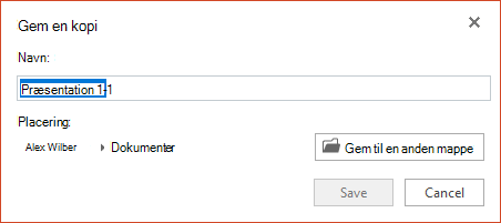 Dialogboksen Gem en kopi i PowerPoint online