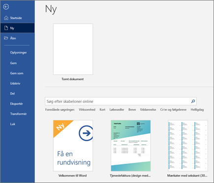 Onlineskabeloner i Word
