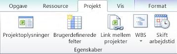 Gruppen Egenskaber under fanen Projekt