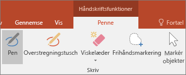 Viser knappen Pen under Håndskriftsfunktioner i Office