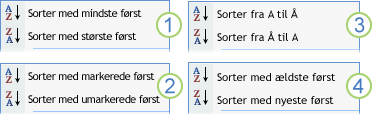 Sorteringsindstillinger