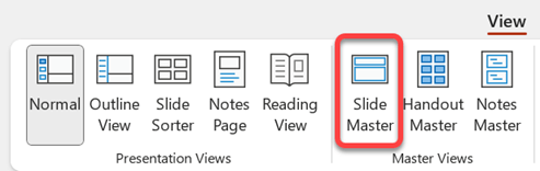 Knappen Slidemaster under fanen Vis i PowerPoint.